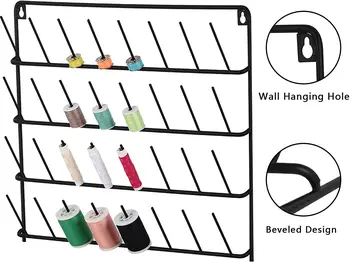 32-Spool Sewing Thread Holder Wall-Mount Metal Storage Organizer Rack Black