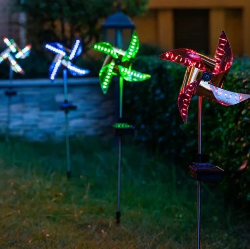 Colorful Solar Power Yard Path Street Lawn Lamp RGB Waterproof Outdoor Garden Wind Spinner Windmill LED Pinwheel Light
