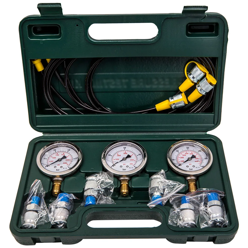 Hydraulic Pressure Test Kit W/ Box 3 Gauge 10 Couplings Excavator Diagnostic US 