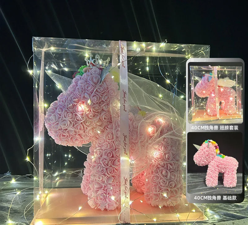 Eternal Rose Bear Unicorn Light Emitting Diode Color Lamp Veil Box Gift