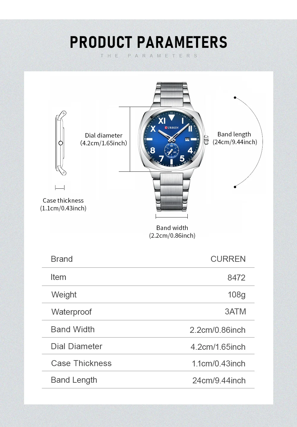CURREN 8472 Stylish Elegance Men's Quartz Watches Number Scale Dial Stainless Steel Band Luminous Function Auto Date Wristwatch