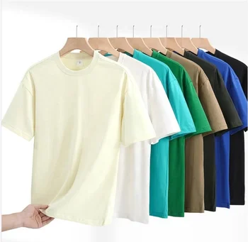 Wholesale 100% Cotton men blank boxy cropped T-Shirts Solid 280gsm Oversized XL/XXL Plus Size Printed T Shirt For men 2024