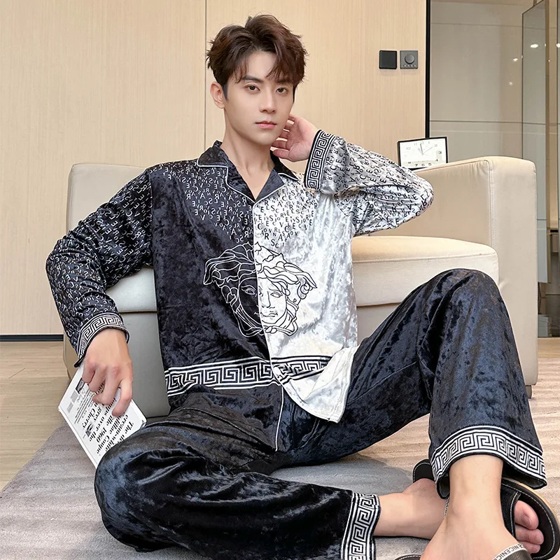 Luxury Velvet Thermal Casual Couple Pajamas Men Women Premium Texture Long Sleeve Breathable Quick Dry Trousers Warm Home Wear