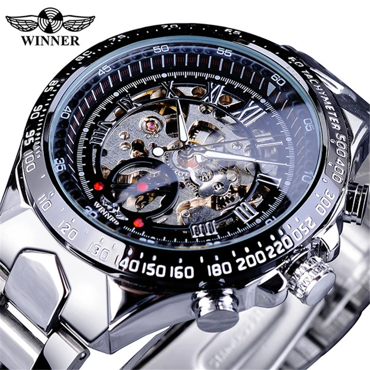 ウィナー GMT886 自動巻きメンズ腕時計 44mm ステンレススチール製