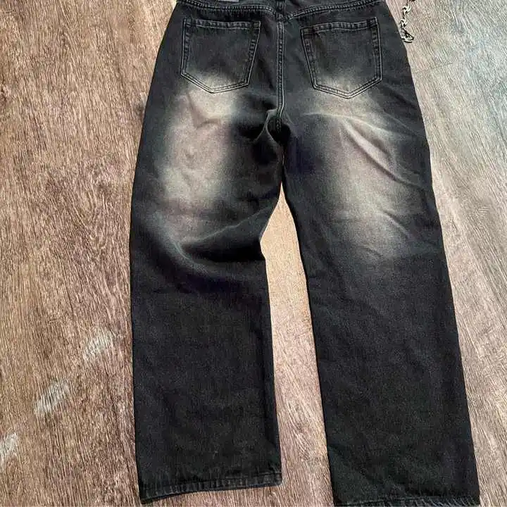 Custom Streetwear High Waits Cotton Faded Straight Baggy Acid Washed Distressed Stacked Trousers Denim Pants Jeans Pants for Men gallery 4