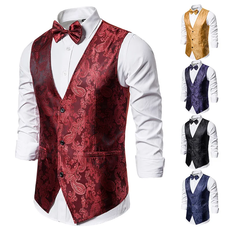 Men's Waistcoats Slim Fit Vest Elegant Classic  Design Buttons Suit Paisley New 