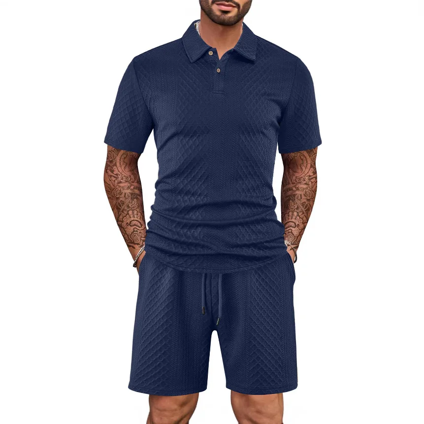 2026 New Style Men's Casual Suit Featuring a Lapel Patterned Texture Short Sleeved Polo