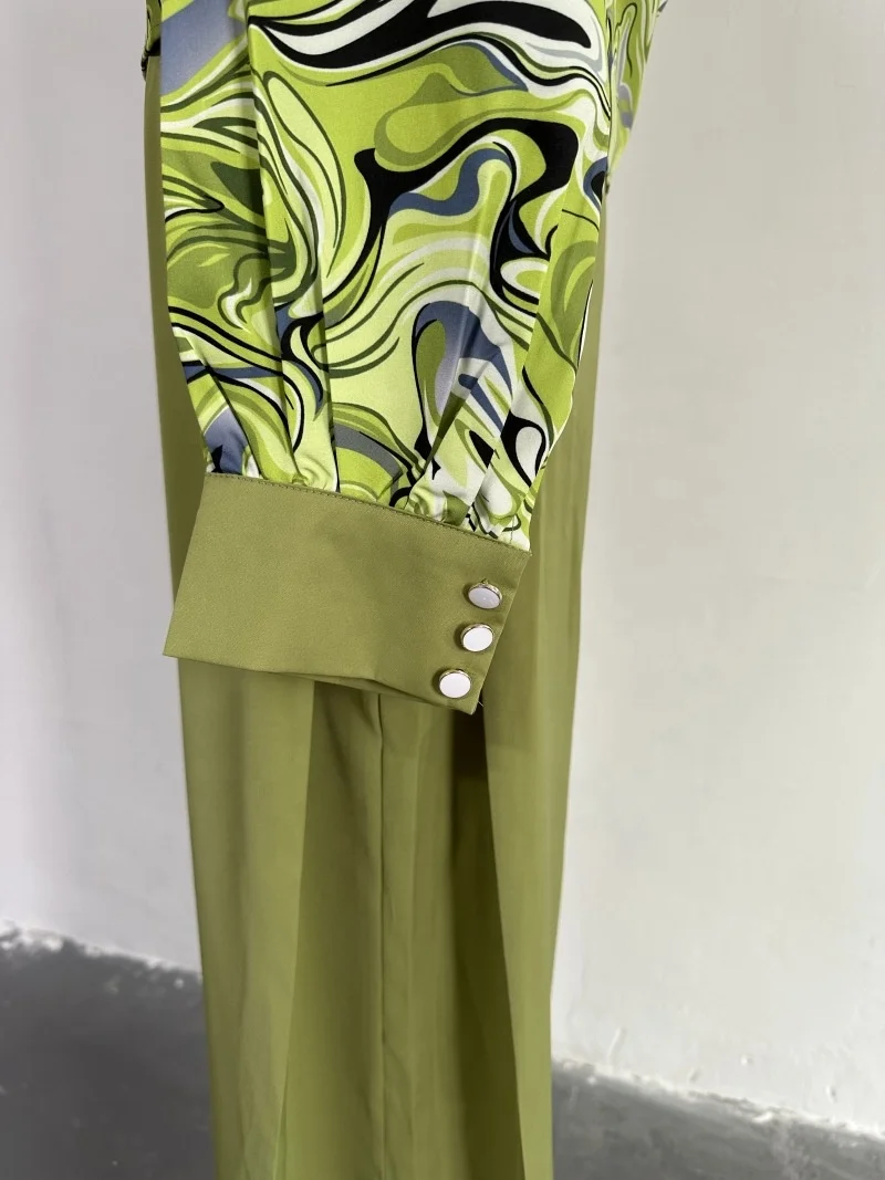 Spot Women's Spring New Printed Lantern Sleeve Shirt Wide Leg Pants Casual Suit