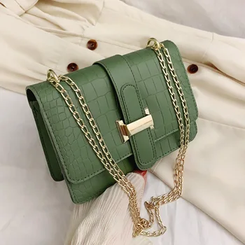 2021 New Fashion Small Handbags Chain Shoulder Wide Strap Pu Leather Crossbody Messenger Bags