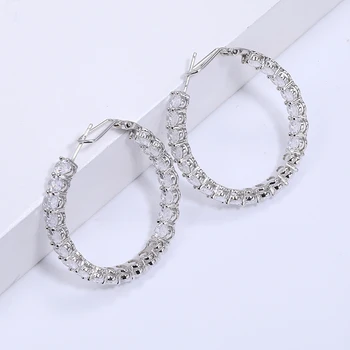 Rhodium plating oval 925 earrings stones designs sterling silver clear zircon CZ tennis hoop earrings for women wedding