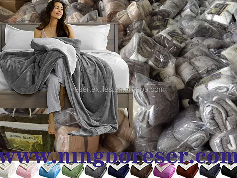 100% Polyester Reversible Sherpa Fleece Throw Blanket Super Soft Heavy Thick Solid Double Layer Bed Blanket Modern Knitted