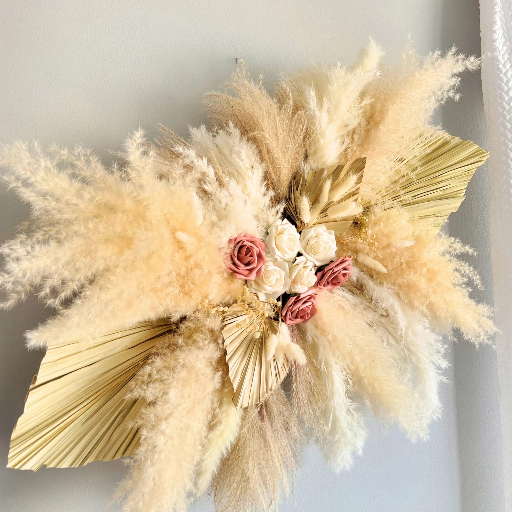 Dried flower arrangement Large Chandelier Pampas Grass and Palm outlet Wall Decor, Wedding Arch Decor, Backdrop Decor-DIY kit