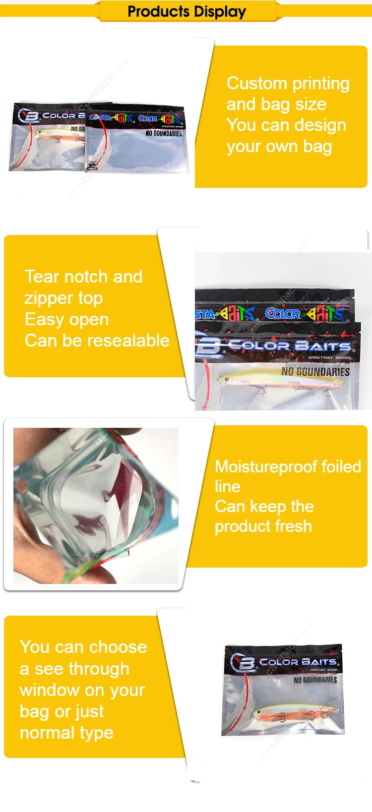 3 Side Sealed Clear Ziplock Zipper Zip Worm Lures Packaging Soft