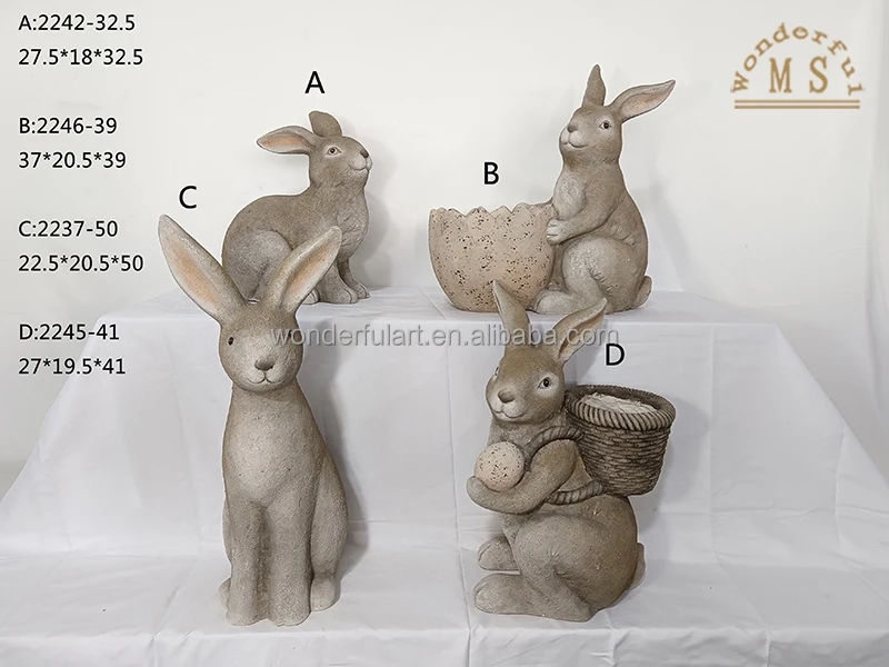 Hot Sell Rabbit Shape Flower Pot Ceramic Rabbit Statue Animal Sculpture Polistone Garden Decoration