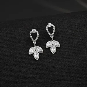 Ilona High-quality Copper Alloy Pendant Earrings with Leaf-shaped Zirconia Fashionable Wedding Earrings Jewelry for Women