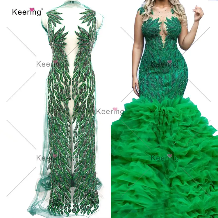 WDP-076-1 Long Bodice Dress Handmade Heavy Crystal Diamond Rhinestone  Applique for Bridal Wedding Dress