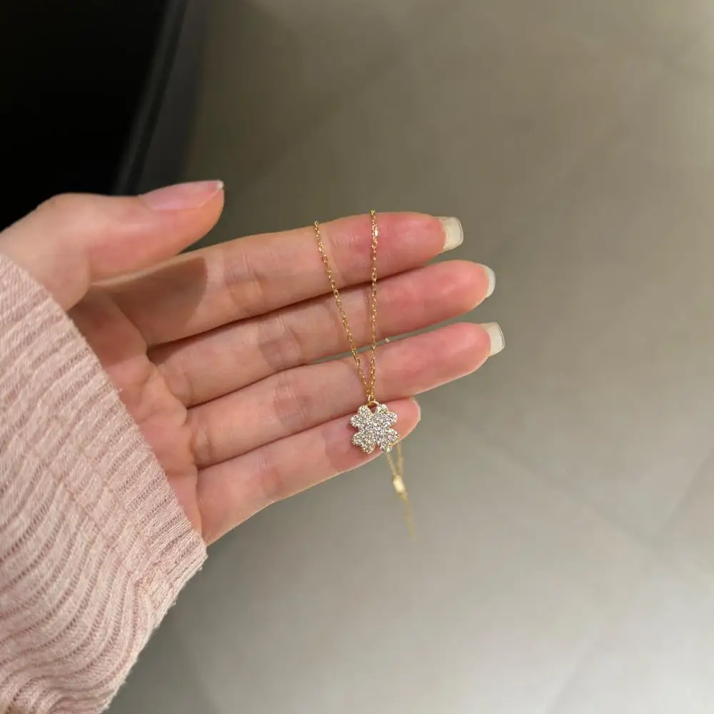 KAKODIY Fashion 925 Sterling Silver Fine Jewelry for Women 5A Cubic Zirconia Pendant Lucky Four Leaf Clover Necklace detail 4