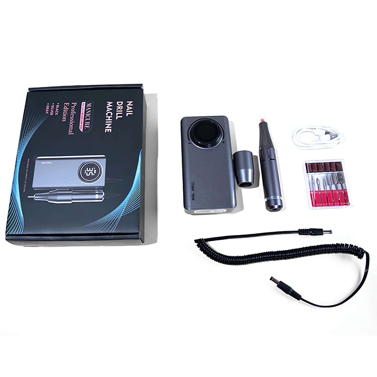 Перезаряжаемый Профессиональный портативный сильный 35000 об/мин ЖК-микромотор электрический сверлильный станок для ногтей Набор бит для ногтей