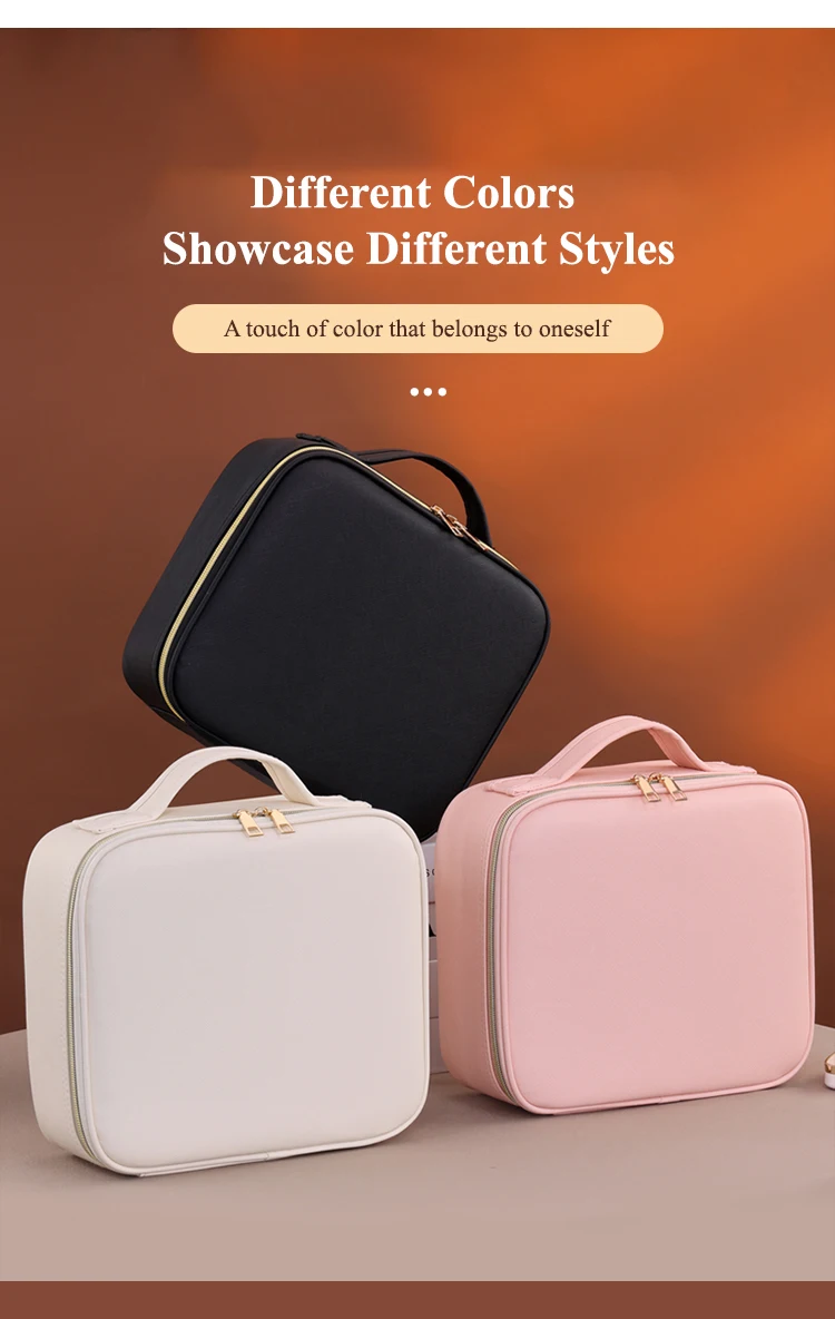 Travel Bags Box Led Light Large Capacity Makeup Case Storage Bag Waterproof PU Cosmetic Case with Led Lights and Mirror