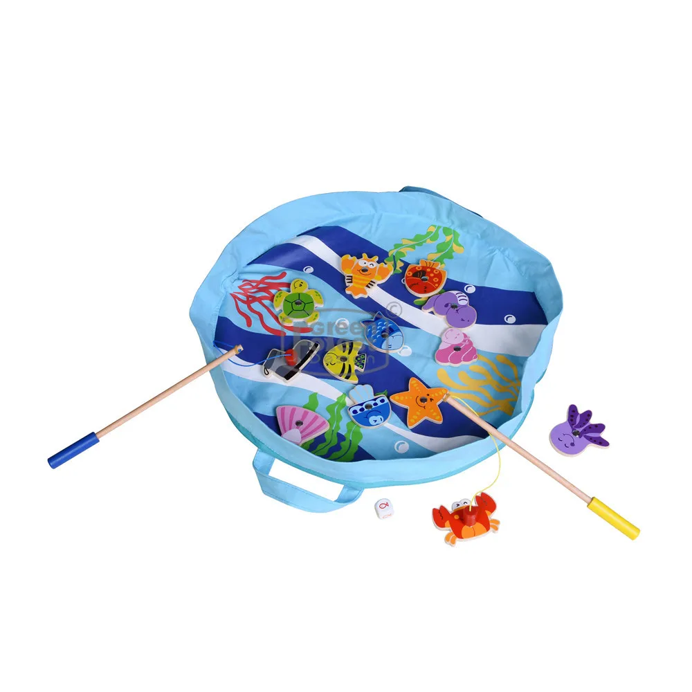 Детская игрушка для рыбалки деревянная Магнитная с сумкой хранения игра