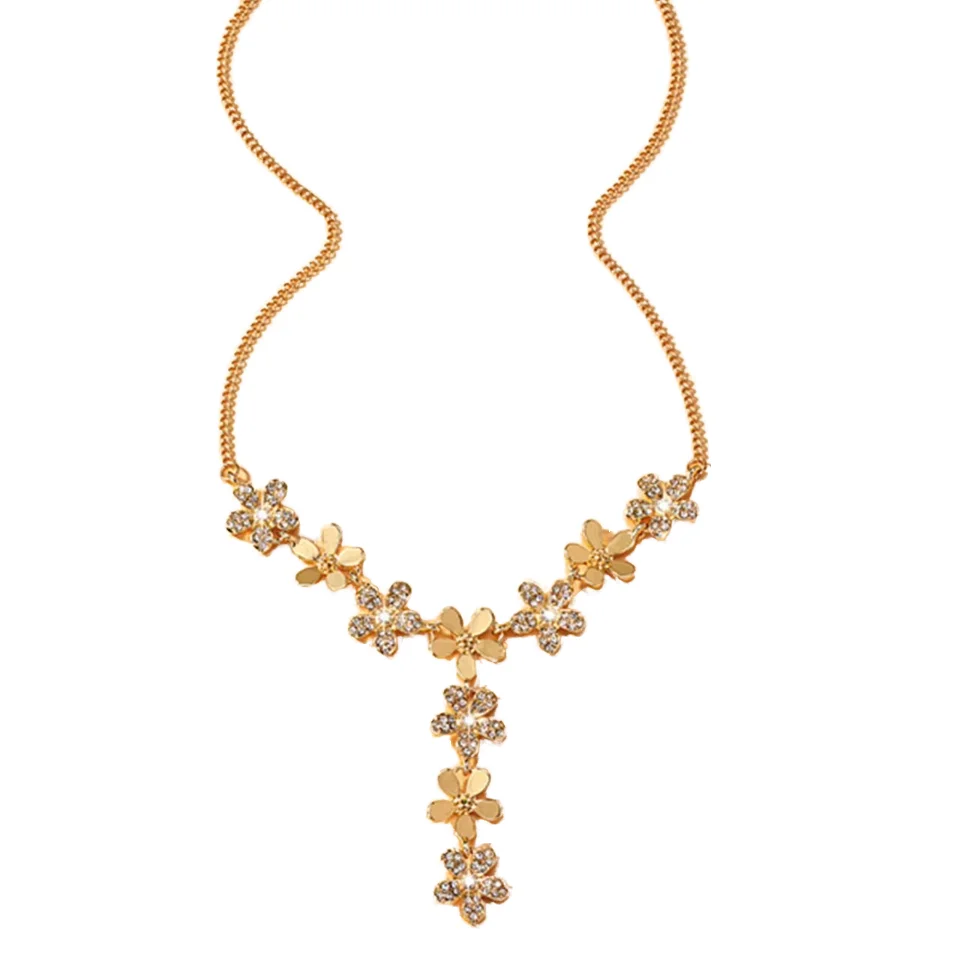 2026Original Design Classic Double Row Necklace for Ladies Flower Pattern Rhinestone Gold Plated Link Chain for Anniversary