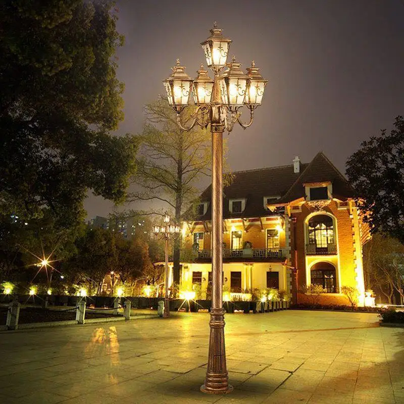 European Style Retro 3m LED IP66 Courtyard Lamp Multi-head High Pole Luxury Villa Landscape Lamp