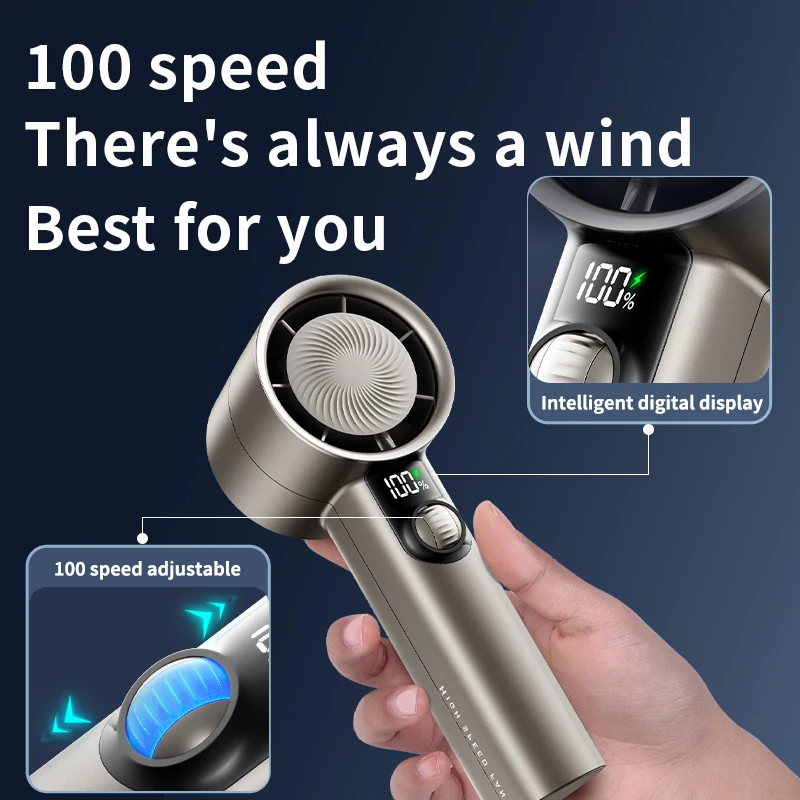 3600mAh High Speed Mini Turbo Digital Display Handheld Fan Portable USB Rechargeable Hand Fans Outdoor Travel Fan