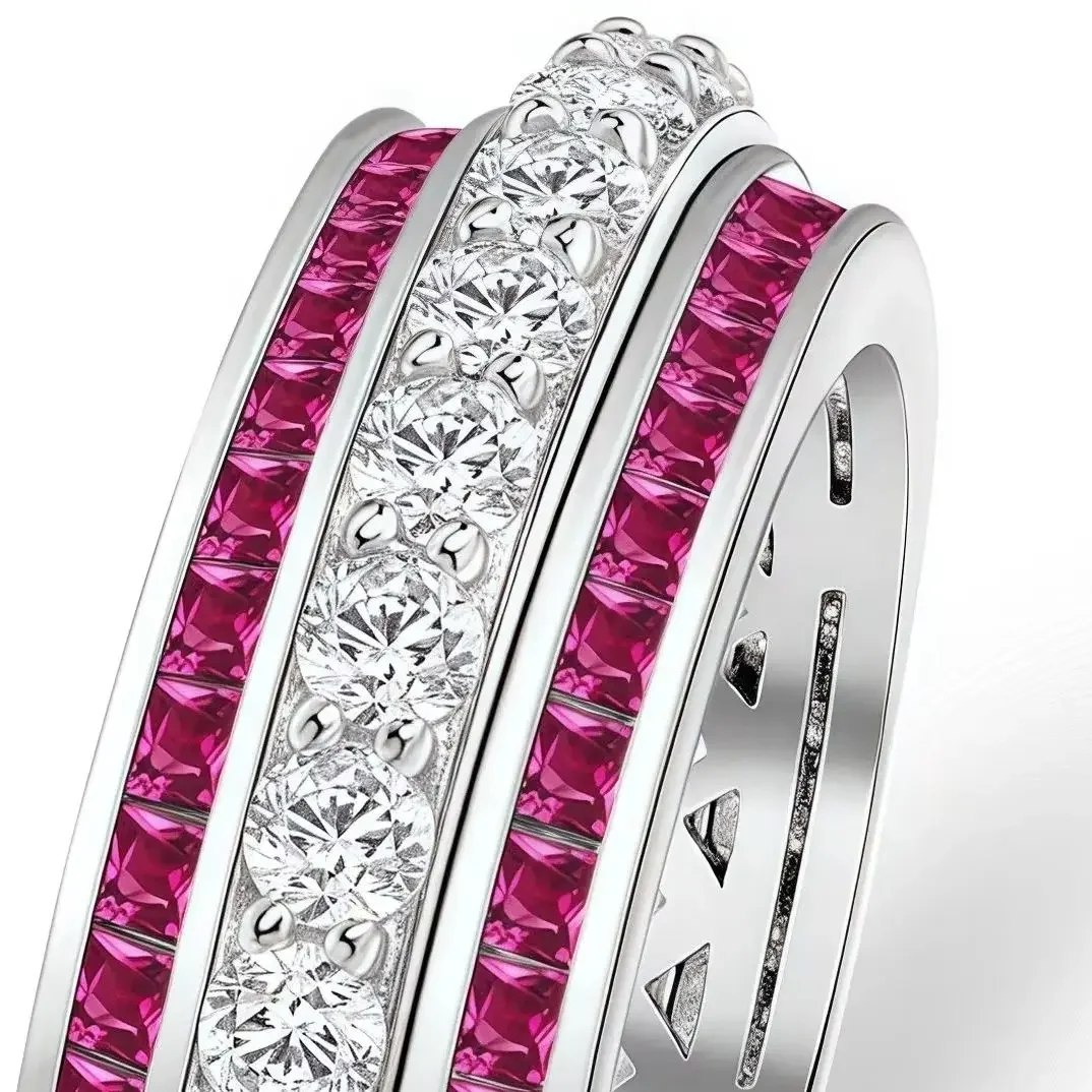 MUSHAN Jewelry Factory 925 Sterling Silver Round Ring Wedding Bands 1.5mm Rotatable High Carbon Diamond Fine Rings for Women