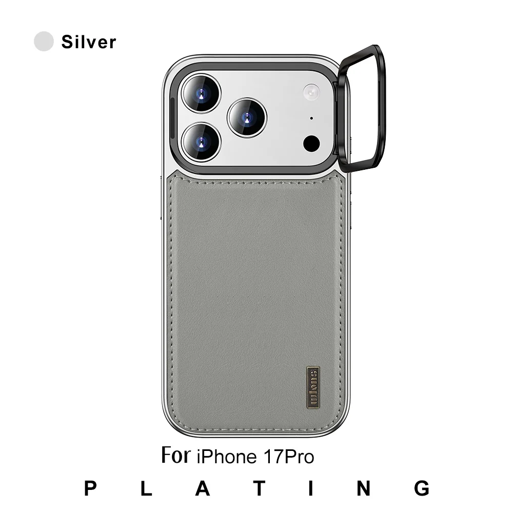 Premium OEM PU Leather Magnetic Phone Case for iPhone 17 Air Pro Max Soft Skin Feel with Foldable Camera Lens Bracket Holder