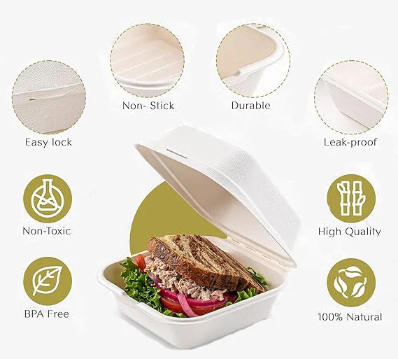 Food-grade Bagasse Bento Lunch Box Takeaway Biodegradable Disposable  Clamshell Sugarcane Bagasse Food Container