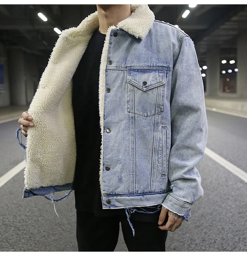 OEM Private Label Men Custom Stock Dropshipping  Blue Distressed Sharpe Mens Denim Jacket