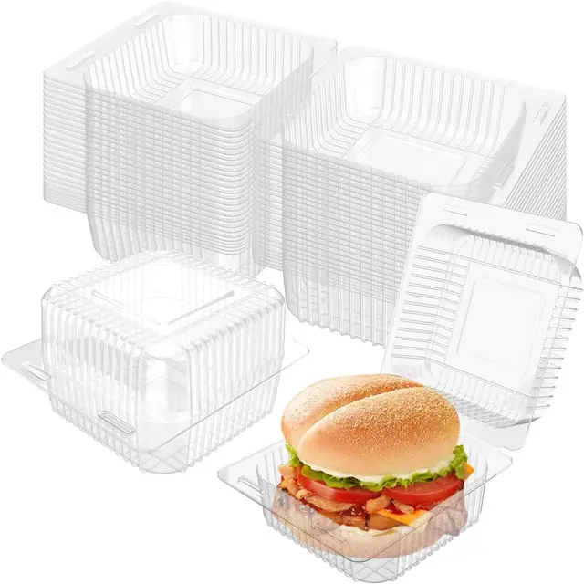 5 x 5 inch Clear Plastic Hinged Take Out Containers Clamshell Takeout Tray Food Clamshell Containers for Dessert