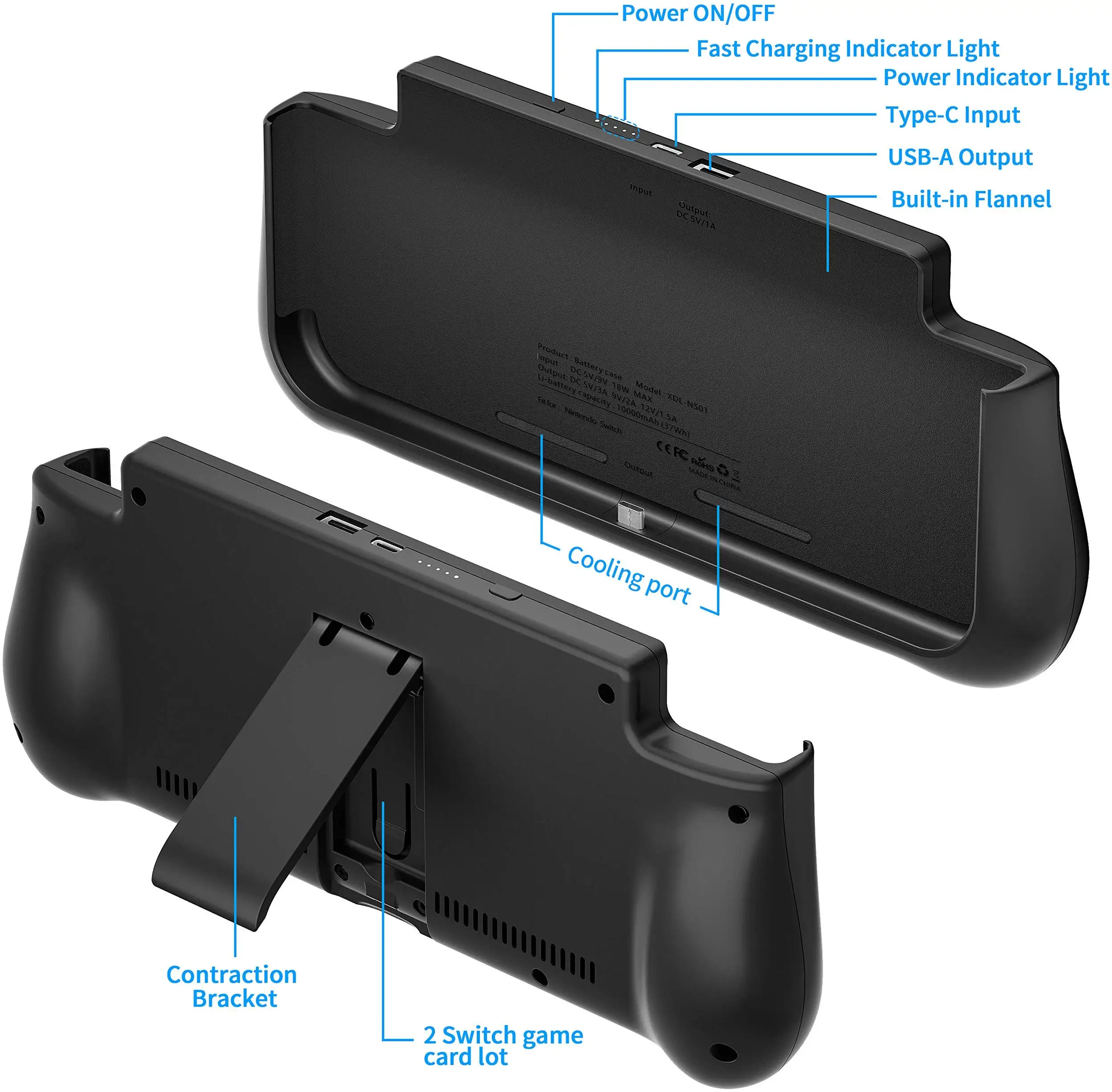 Battery Charger Case Portable Battery Case With 10,000 Mah Extended Travel  Power Bank for Nintendo Switch