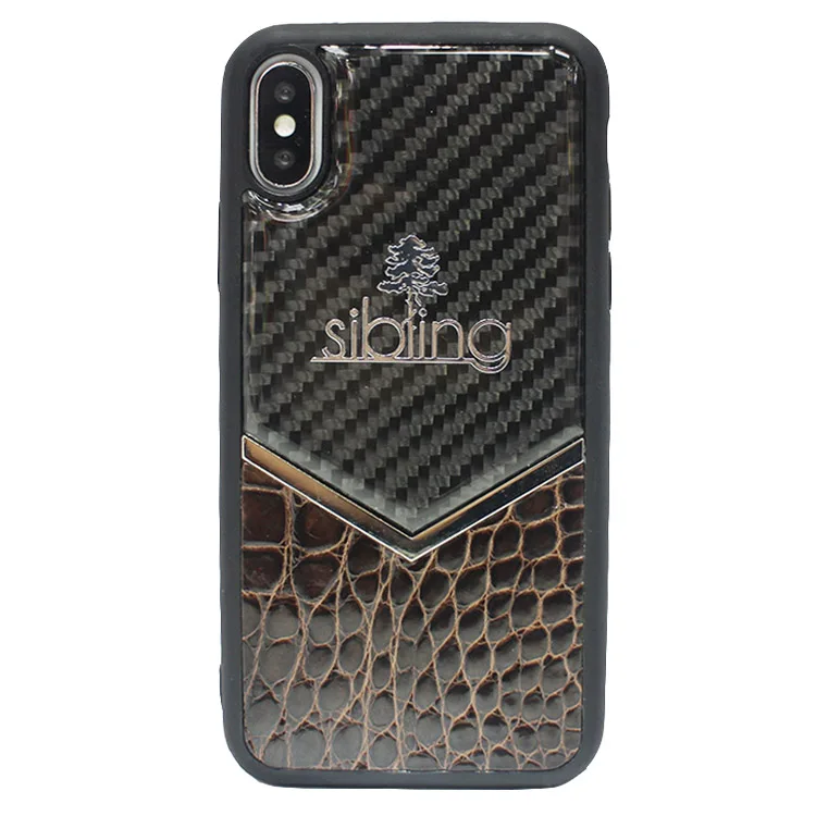 TPU+PC mobile covers Business Crocodile Leather Carbon Fiber Cell Business Mobile Phone Case For Iphone X