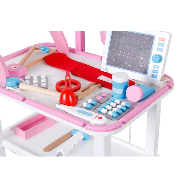 Детский деревянный семейный медицинский автомобиль, внутривенная имитация инъекций, тележка для ролевых игр, обучающие игрушки для мальчиков и девочек