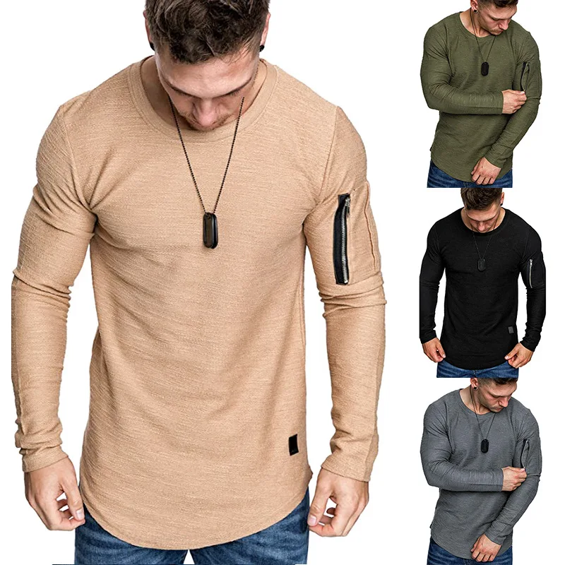 Fieer Mens Round Neck Oversized Pullover Zip Long Sleeve Slim Fit Tees Top 