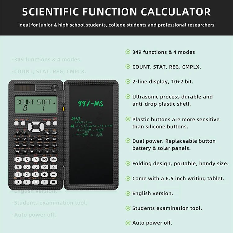 NEWYES Business Examination Lcd Display 12 Digits Graphing Scientific Calculator With LCD Writing Board
