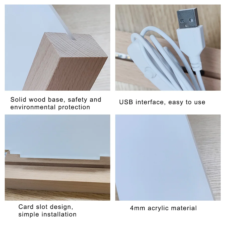 Cadre Photo LED Vierge Pour Sublimation - 15x10 Cm, Base Bois, Lumière Chaude - DIY Personnalisé - 6