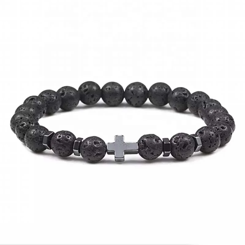 Pulseras Con Cuentas Para Hombre, Cuentas De Piedra Volcánica De Roca De Lava Mate Para Mujer Pulsera Elastica Joyeria De Moda Agata