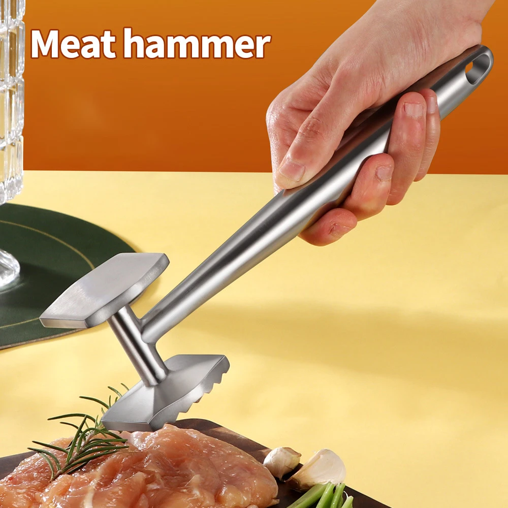 AskHomz 14oz Heavy Duty Stainless Steel Meat Tenderizer Hammer - Two-Sided Silver - View #2