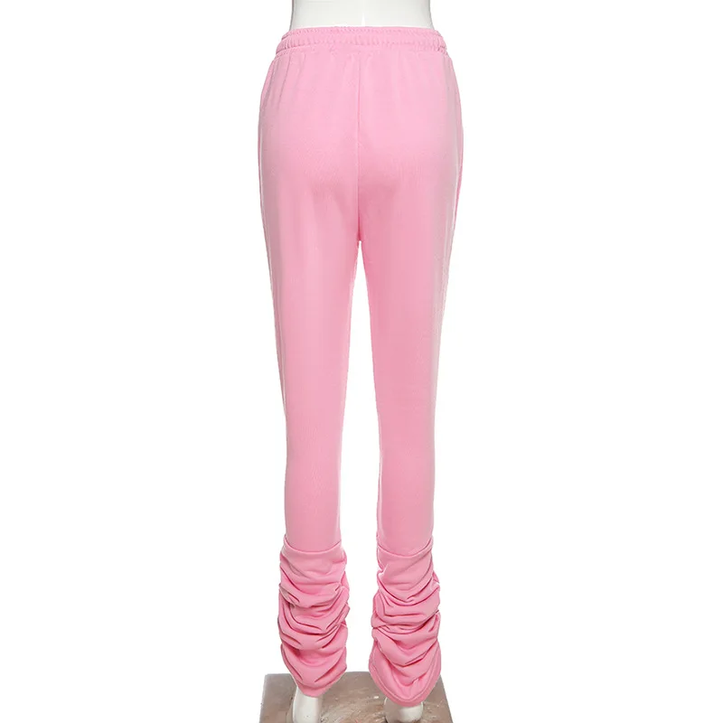 Women pink Cotton High Quality Wide Leg Pants Fitness Jogging - Main Image