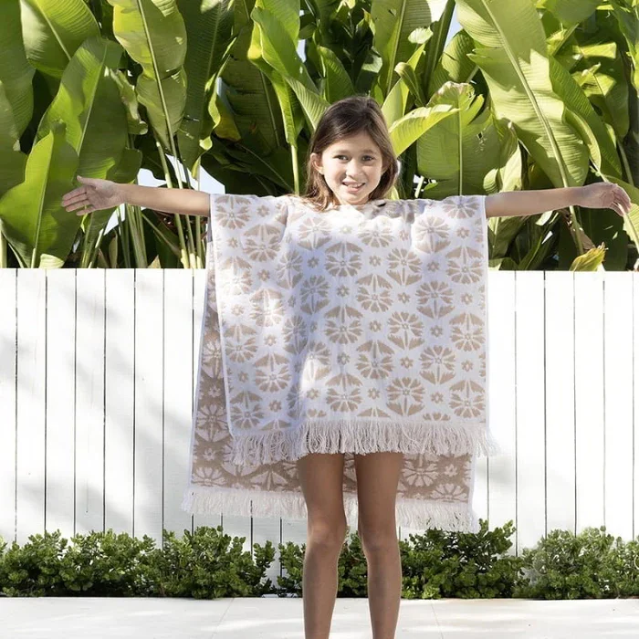 Absorbent Sun-protection Flora Pattern 100% Cotton Custom Kids Beach Hooded Changing Poncho Towels 60*60cm for Beach Pool Bath factory