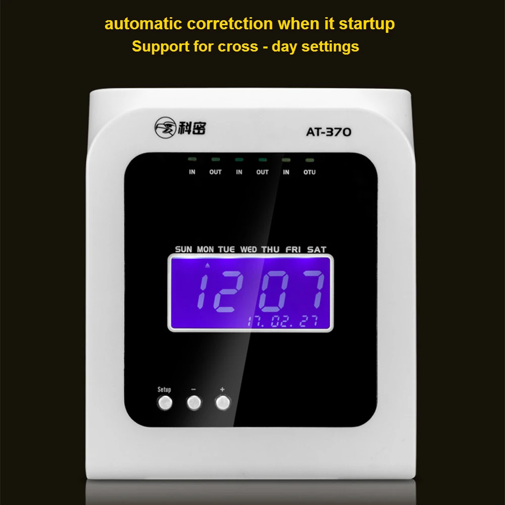 Time Punching Machine with Thermal Card Attendance Clock Equipment English LCD Display Multifunctional for School Office