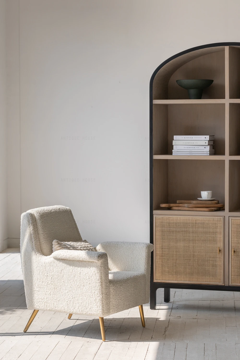 Antique Boho House Organic Furniture Oak Rattan showcase Corner Living Room Accent Arched Storage Wine Cabinets