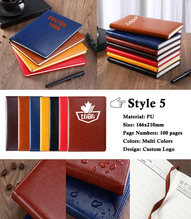 Printed Logo Kraft Paper Pu Leather Planners Diary Journal Spiral A5 ...