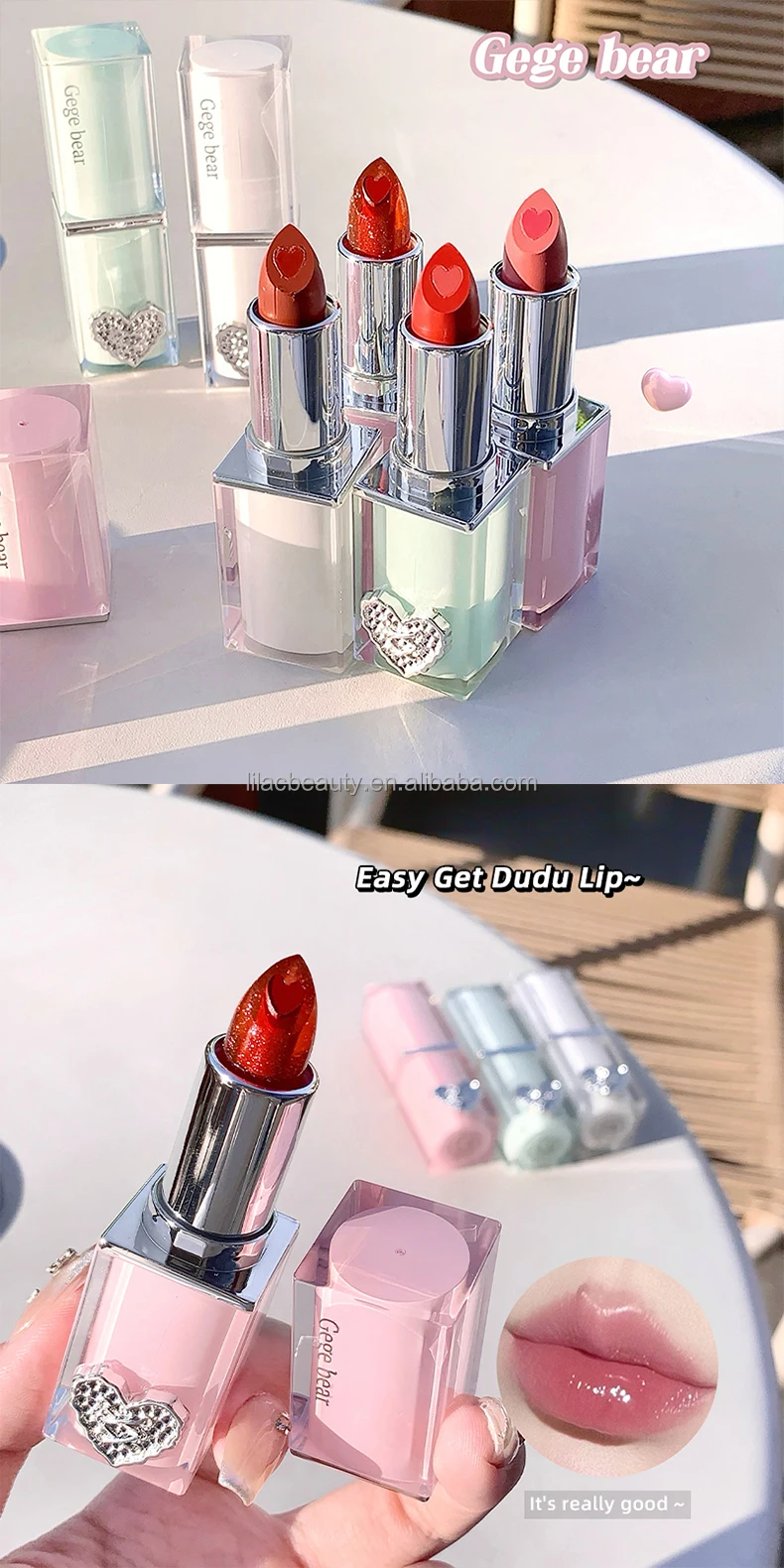 格格熊光泽口红唇彩彩妆爱心少女设计高亮保湿持久高冲击彩色唇膏