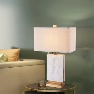 Originality Bedside Hotel Desk Office Fabric Shades Marble Base Table Lamps for Reading Room or Bedroom
