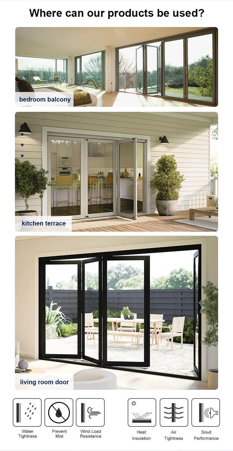 Modern Exterior Folding Door Energy Saving Glass Bi Fold Doors For Houses Folding Aluminum Doors