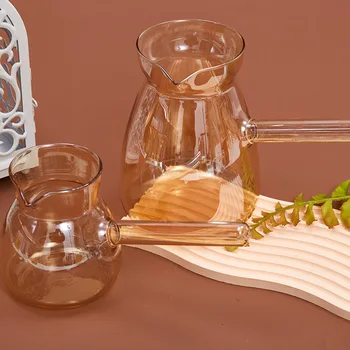 Turkish High Borosilicate Glass Coffee Pot Bamboo Cover Handle Heat-Resistant Diamond Can Open Fire Cafetiere Boxed Packaging