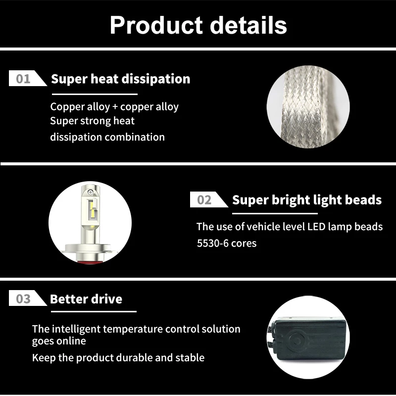 Yufing OEM Factory K3 Fanless LED Headlight Cooling Belt H4 H11 9004 9007 Motor Car Accessories Universal LED Headlamps